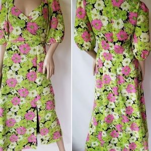 WAYF Revolve floral surplice midi dress multicolor S